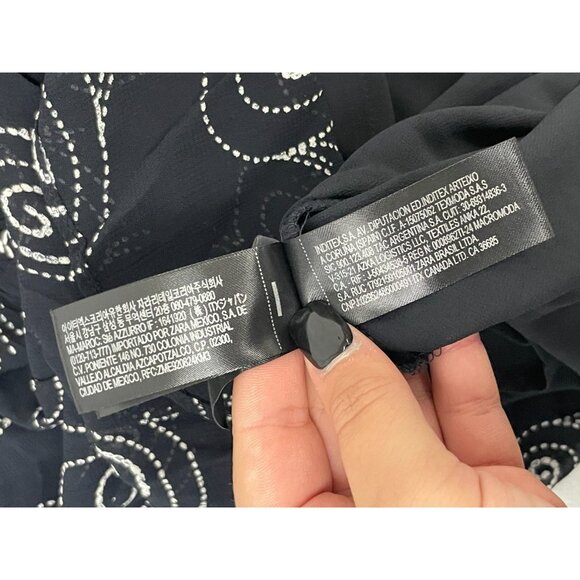 Zara Womens Midi Dress Size XS Long Sleeve Black Beaded Printed 7521/246 NWT - Picture 14 of 16